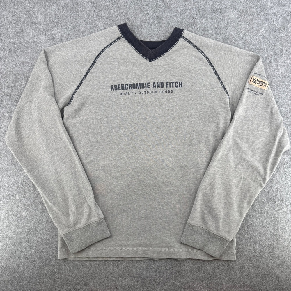 Abercrombie & Fitch Shirt Mens M Raglan V-Neck Gray Outdoor Goods EUC